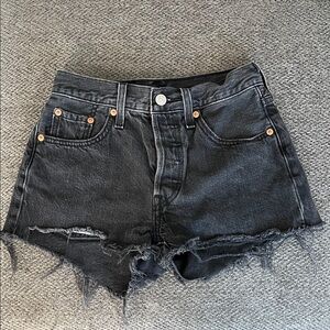 Levi's Black Frayed-Hem Denim Cutoff Shorts